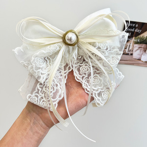 스위트 스타일 공주 소녀 레이스 리본 헤어 클립 요정 머리 장식 리본/자수 롱 테일 리본 바레트 - Product Image 3