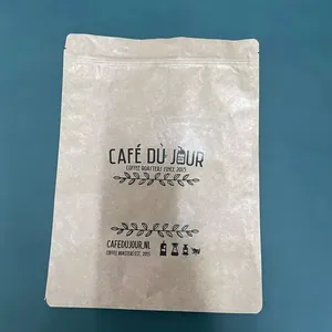 Tas kemasan kertas teh kopi Kraft jam ritsleting kemasan Foil cetak kustom dengan tas kemasan katup