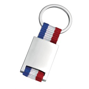 Portachiavi con Nastro Tessile Bandiera Francese e Placca Metallica, Design Patriottico - Product Image 1