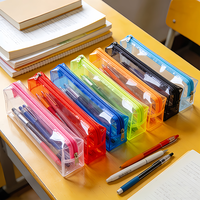 Étui à crayons en PVC transparent personnalisé en usine, étanche, avec fermeture éclair, pour fournitures scolaires, sac de rangement en plastique, trousse à crayons mignonne Kawaii pour garçons