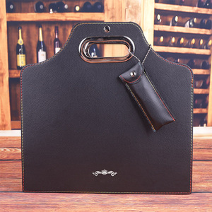 من المصنع حقيبة يد جلدية عالية الجودة محمولة يدويًا حمراء كيس تعبئة شمبانيا صندوق حقيبة يد نبيذ مع زجاجتين - Product Image 5