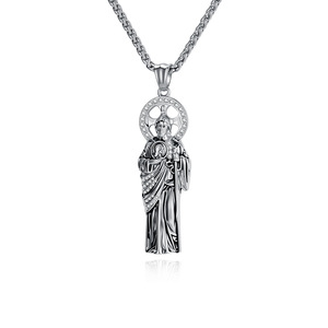 Saint Jude Diamond Pendant <b>Titanium</b> Steel Necklace Men's Religious Jewelry Hip Hop Style - Product Image 5