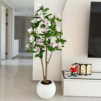 Décorations de mariage intérieur/extérieur Magnolia artificiel Camélia Bonsaï Fleur en plastique Feuilles artificielles réalistes en forme d'arbre