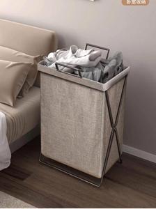Modern Folding Laundry Basket Grey White Minimalist Storage Bin With Metal Handles Space Saving Design - Product Image 3