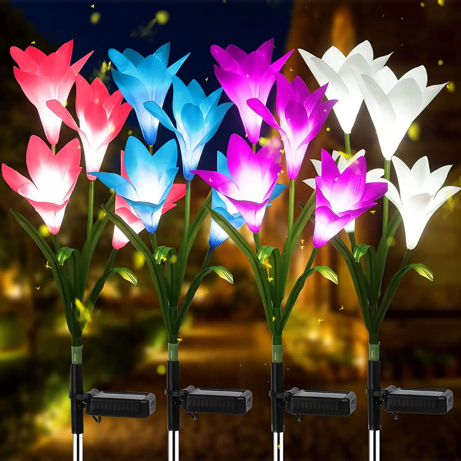 Hot Sale Outdoor Waterproof Solar Garden Smart Calla Lily Rose Daisy Flowers Lights With Solar Stake Decor