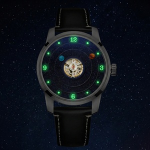 Reloj de pulsera mecánico de lujo con esfera de aventurina, diseño de estrellas y planetas, con rueda de equilibrio central personalizada OEM. - Product Image 3