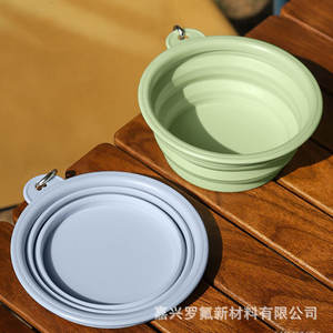 Tazón plegable para mascotas, tazones portátiles de silicona para viajes, para gatos y perros, uso en exteriores, diseño redondeado de color sólido - Product Image 2