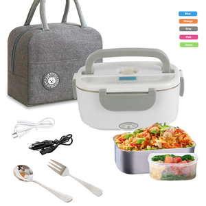 2 in 1 Removable Container Stainless Steel Food Warmer Electric Lunch Box With Insulation Bag For Car Office