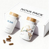 Impression d'étiquettes adhésives, flacon en verre opaque blanc pour vitamines, 200 ml, 150 ml, 120 ml, 100 ml, flacon à large ouverture pour capsules et pilules avec bouchon en bambou