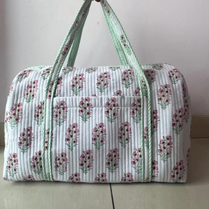 Bolsa de Viaje Ecológica y Duradera de Algodón con Estampado de Bloques, Bolsa de Lona Personalizada con Cremallera, Bolsa de Viaje Grande Acolchada, Estilo Boho Floral, Bolsa de Hospital - Product Image 3