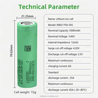 Baterai Silinder Samsung 21700 50S 5000mAh 3.6V 45A Asli Kelas A untuk Pembuatan Baterai Ebike, Skuter, dan Robot