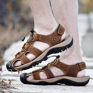 Sandalias con protección para los dedos del pie para hombre, zapatos informales transpirables, zapatos de apoyo para caminar, zapatos para hombre con cordón de cierre rápido para viajes al aire libre en la montaña - Product Image 2