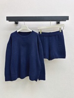 Ensemble haut et short en laine de haute qualité pour femmes, col rond, manches longues, couleur unie, pour le printemps et l'automne, confort décontracté