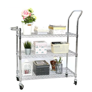 Chariot de rangement utilitaire à déplacement facile, robuste, à <span class=keywords><strong>3</strong></span> niveaux, en métal, chariot industriel, étagère en fil métallique - Product Image 1