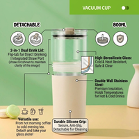 Gobelet modulaire 2-en-1 en verre et acier inoxydable de 800 ml |   Bouteille d'eau détachable à double ouverture avec logo personnalisé – Idéale comme cadeau