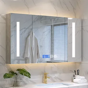 K215A gri avrupa LED seçilebilir kontrplak banyo aynası duvar dolabı