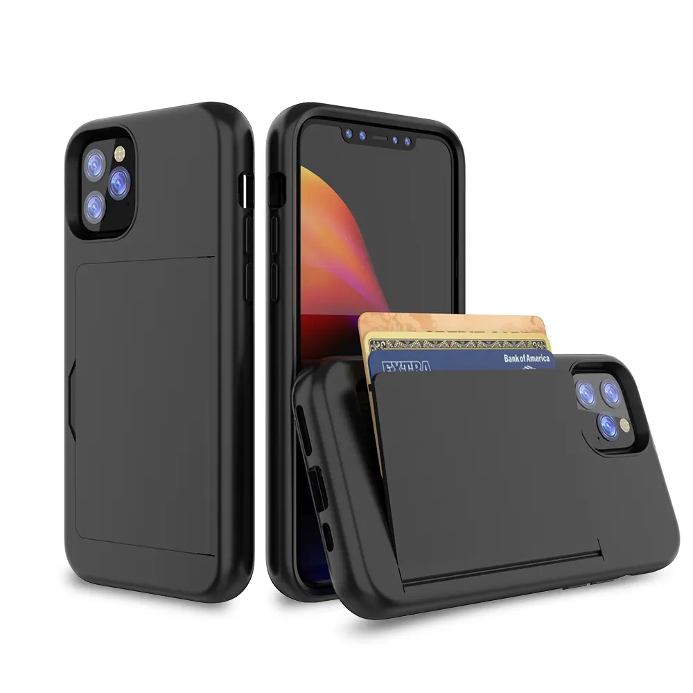 Sarung Ponsel Dudukan Dompet Slot Kartu Kustom Pabrik untuk iPhone 12 13 Pro Max Tahan Guncangan Dompet TPU Lunak