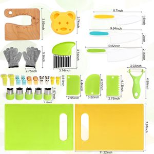 28 Stück Kleinkindmesser-<span class=keywords><strong>Set</strong></span> echtes Kochen Holz-Kinder-Küchenmesser-<span class=keywords><strong>Set</strong></span> mit Handschuhen Schneidebrett Obst Gemüse Kreppenschneider - Product Image 2