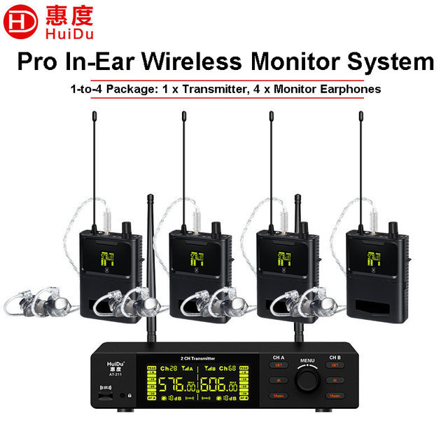 AT-211 Professional UHF Dual-Channel Wireless Conference Microphone System Metal Casing LCD Display 100 Channels 48KHz DSP 100M