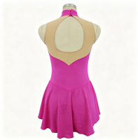 Robe de patinage artistique fuchsia à col montant sans manches, dos ajouré en maille, pour filles et adultes, entraînement, compétition, performance