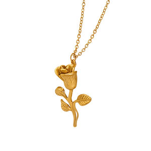 Collar Vintage con colgante de flor Rosa chapado en oro de 18k para mujer y hombre, cadena de acero inoxidable, joyería - Product Image 1