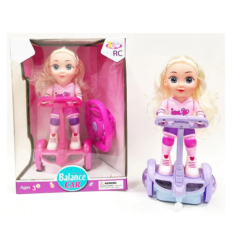 Hot Selling B/O Balance Doll Fashion Lovely Battery Operated Balance Car Doll Toy With Music And Light