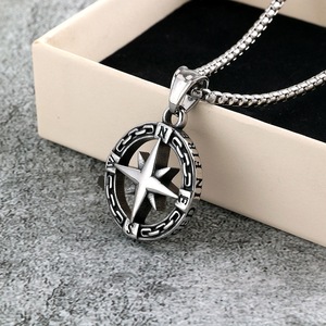 Stainless Steel Compass Pendant Necklace <b>Star</b> Shape Geometric <b>Design</b> Unisex Fashion Jewelry For Clothing Matching - Product Image 2