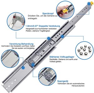 22 "de longitud 500lbs Capacidad de carga Extensión completa Rodamiento de bolas Deslizadores de cajón Montaje lateral Empuje Abrir Estante industrial para Cocina - Product Image 2