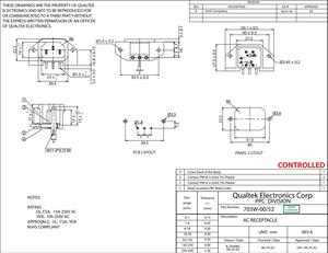 Qualtek 100% nuevos y originales módulos de entrada de alimentación de CA montaje en PCB 7mm 15A 250V tomas de corriente en ángulo 703W-00/52 - Product Image 3