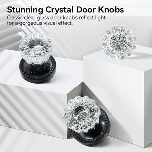 Calzibeno Glass <b>Door</b> <b>Knob</b> Matte <b>Black</b> Crystal Zinc Traditional Interior With Lock For Privacy Use - Product Image 3