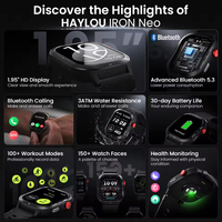 Reloj Inteligente Original HAYLOU IRON NEO con Pantalla TFT HD de 1.95 Pulgadas, Resistente al Agua 3ATM, Llamadas por Bluetooth, 30 Días de Autonomía de la Batería, Reloj Deportivo para Exteriores