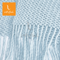 Plaid texturé en tricot warp 100 % acrylique avec longues franges, couleur unie douce, couverture décorative pour canapé et lit