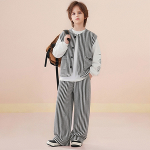 Ensemble 3 pièces pour garçons, gilet rayé, chemise à manches longues et <span class=keywords><strong>pantalon</strong></span>, vêtements décontractés pour enfants et adolescents - Product Image 2