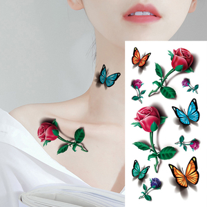 Adesivi per Tatuaggi Temporanei 3D a Forma <span class=keywords><strong>di</strong></span> Fiore e Farfalla, Impermeabili, Colorati CMYK, Facili da Applicare e Rimuovere - Product Image 2