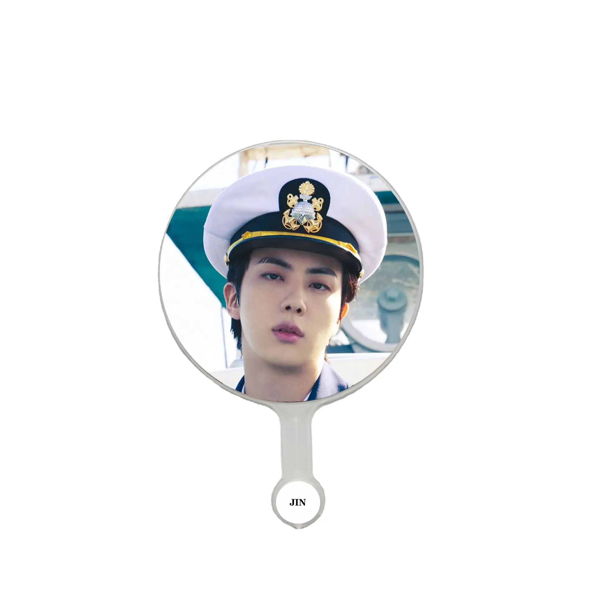 Personalizado kpop pegador de ventiladores de mão transparente personalizado, foto impressa mão fãs redondo de plástico para jin