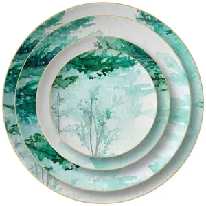 Groene Boom Pad Afdrukken Porselein Diner Set Lichtgewicht Porselein Servies Porselein Sets