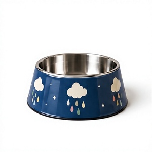 Gamelle OEM en acier inoxydable émaillé bleu marine pour chien et chat, avec base antidérapante, motif nuage de pluie, pour nourriture et eau, vente en gros - Product Image 1
