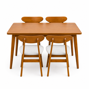 Juego de Mesa de Comedor de Madera de Teca de Mediados de Siglo con Sillas Laterales Tapizadas, Muebles Premium para Comedor, Cafetería y Hostelería - Product Image 4