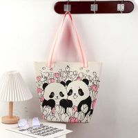 Tas Tote Rajutan Panda Jacquard Tas Bahu Tenun Motif Hewan Lucu Kapasitas Besar Ringan untuk Perjalanan Sehari-hari Sekolah