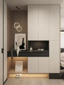 Meuble de rangement moderne en bois à deux portes en noyer avec tiroir design grand meuble à chaussures - Product Image 4