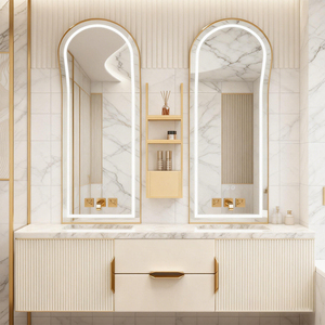 Arch Large Size Brushed <strong>Mirror</strong> Gold Stainless Steel <strong>Frame</strong> Anti Fog Bathroom Smart <strong>Mirrors</strong> with Light - Product Image 3