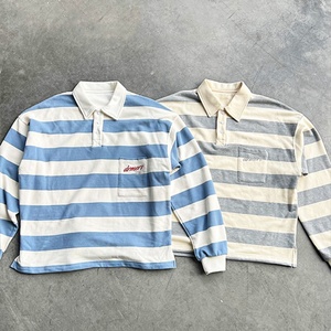 เสื้อโปโลแขนยาวผ้าฝ้าย 100% ลายทาง สไตล์ลำลอง ปักโลโก้ตามสั่ง คอปกแบบพับได้ สำหรับผู้ชาย - Product Image 1