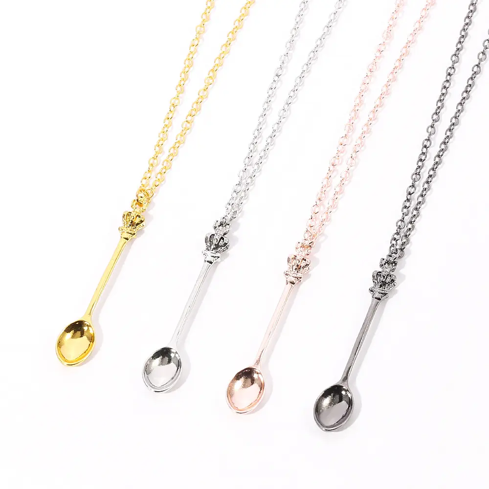 Plated Crown Necklace Vintage Mini 3D Spoon Necklace Jewelry Gold Simple for Women Gift Metal Opp Bag CLASSIC Alloy 30g 12pcs