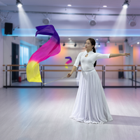 Ruban de drapeau professionnel pour la scène, bannière de performance, ruban de soie arc-en-ciel, drapeaux pour la prière avec tige flexible, ailes de danse artistique
