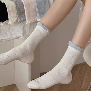 Women Slouch <b>Socks</b> Breathable Mid-Calf Anime Cartoon Pattern Polyester Fiber Sweat Absorbing Pink Blue Gray <b>Black</b> Edge - Product Image 1