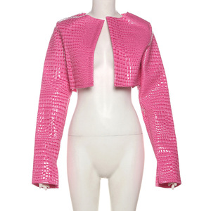 2025 autunno moda stile donna <span class=keywords><strong>giacca</strong></span> <span class=keywords><strong>moto</strong></span> <span class=keywords><strong>giacca</strong></span> PU pelle serpente Crop <span class=keywords><strong>giacca</strong></span> da donna corta lunghezza corta cappotto per l'autunno - Product Image 4