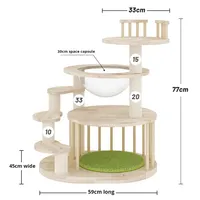 Tour à chat en bois moderne minimaliste à succès, design capsule spatiale, plateforme multi-niveaux, arbre à chat haut, poteaux à gratter en corde de sisal