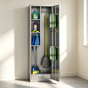 <span class=keywords><strong>Armadio</strong></span> per Pulizie in Acciaio Inox 304 a Singola Porta, Adatto per Conservare Scope e Spazzole in Hotel, Scuole e Uffici - Product Image 1