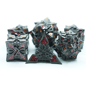 Dados negros de nuevo diseño DND poliédrico TRPG coloreado multicolor personalizado 7PCS por juego dados de metal con mica roja - Product Image 5