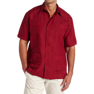 Camisa de Manga Corta Estilo Guayabera Bordada de Algodón y Poliéster de Alta Calidad para Hombre - Product Image 2